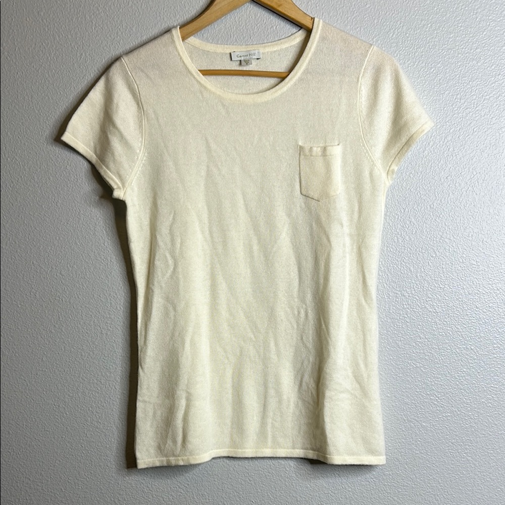Garnet Hill 100% Cashmere Cream Fitted Cap Sleeve T-Shirt